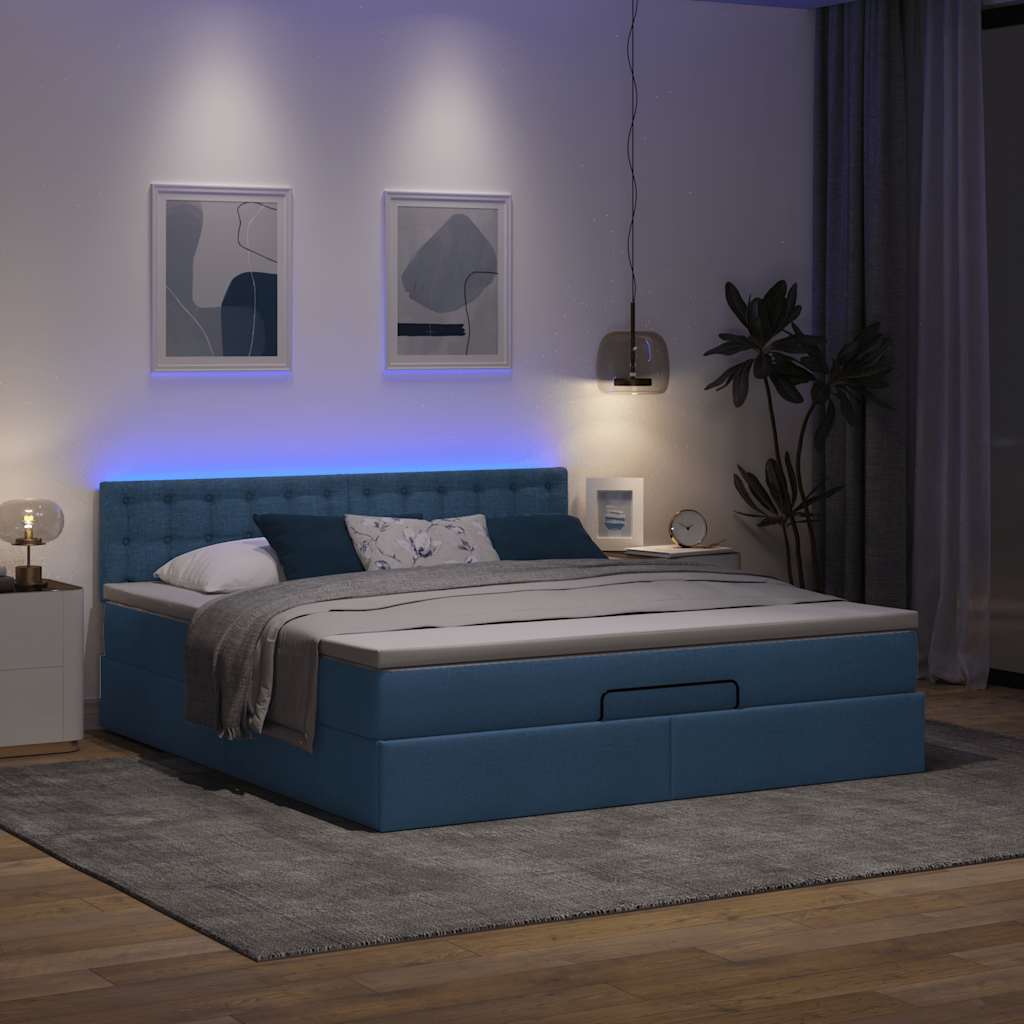 Ottomán ágykeret matraccal kék 160x200cm szövet