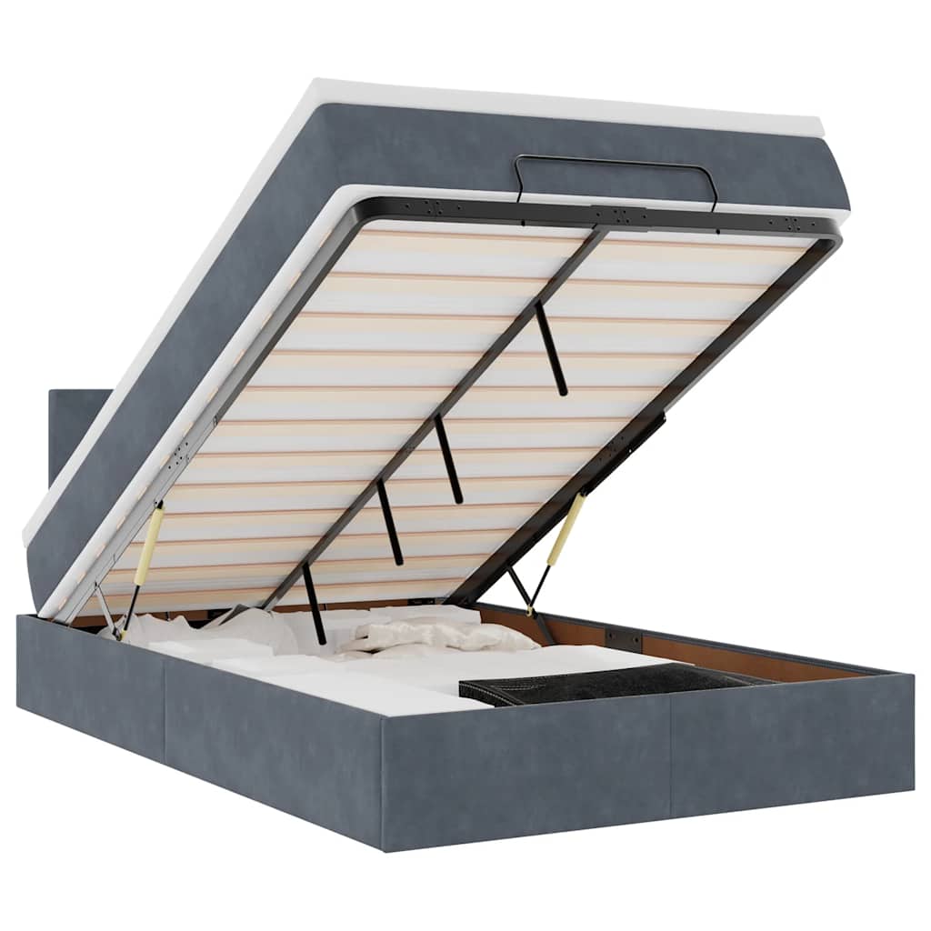 sötétszürke bársony ottomán ágy matraccal & LED-ek 120x190cm