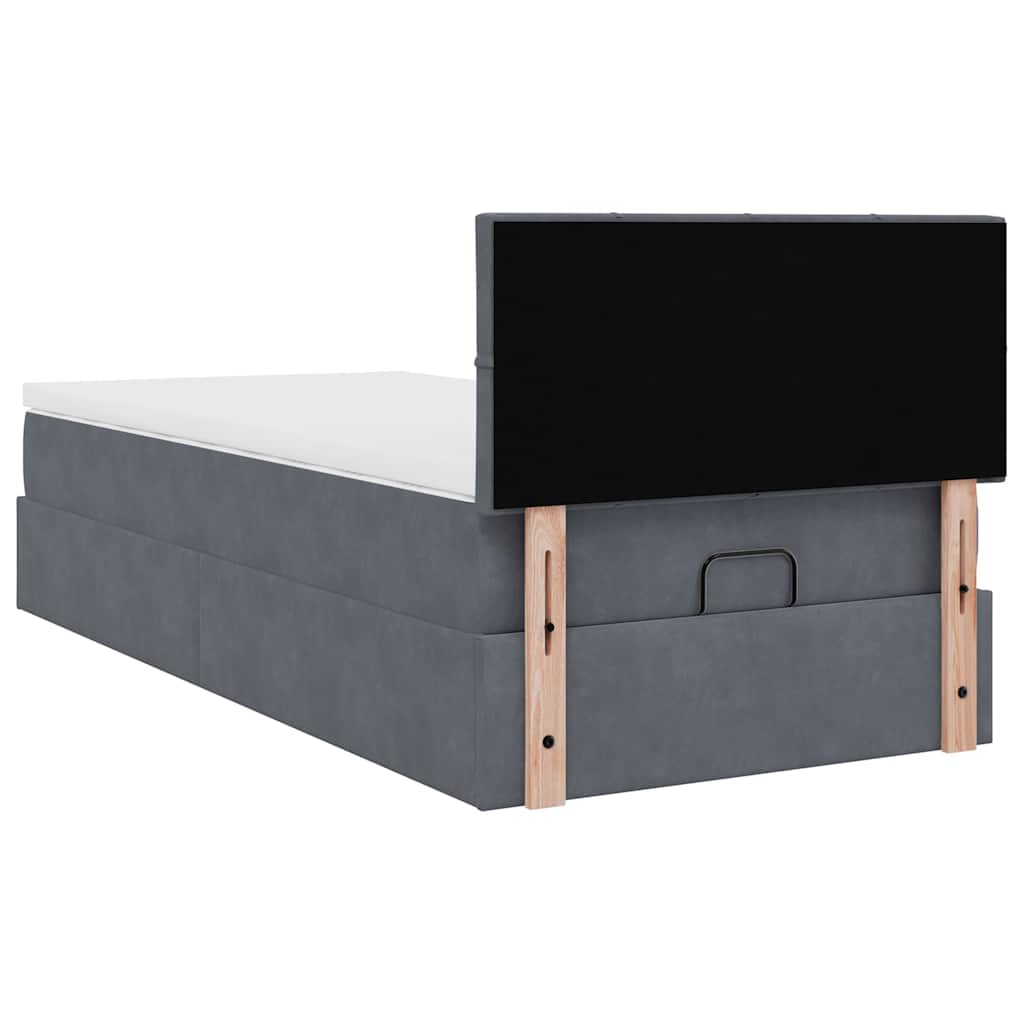 Ottomán ágykeret matraccal sötét szürke 80x200cm bársony