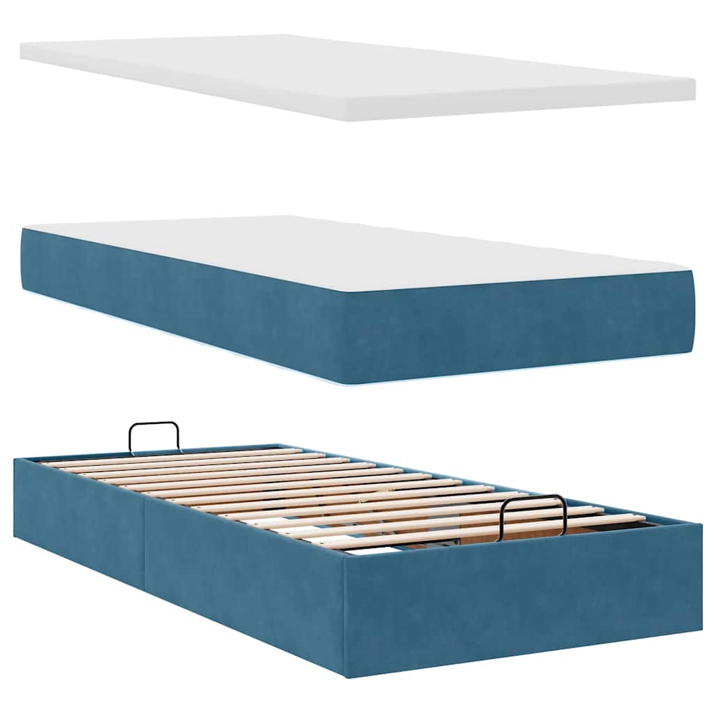 sötétkék bársony ottomán ágy matraccal & LED-ek 80 x 200 cm
