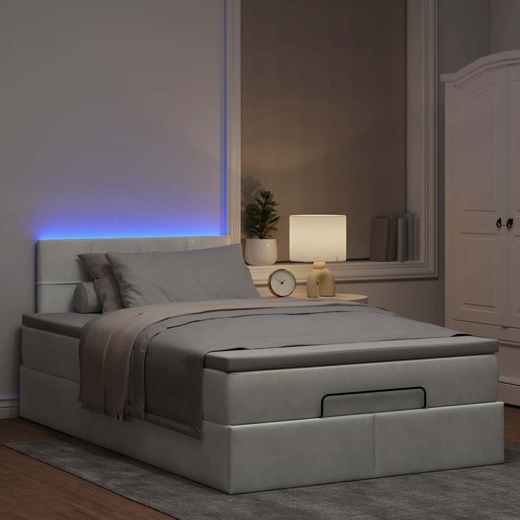 világosszürke bársony ottomán ágy matraccal & LED-ek 120x190cm