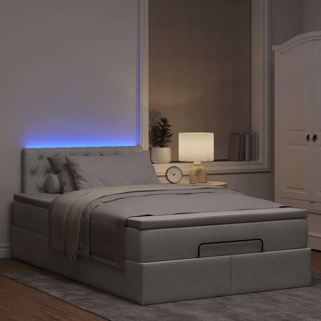 világosszürke bársony ottomán ágy matraccal & LED-ek 120x190cm