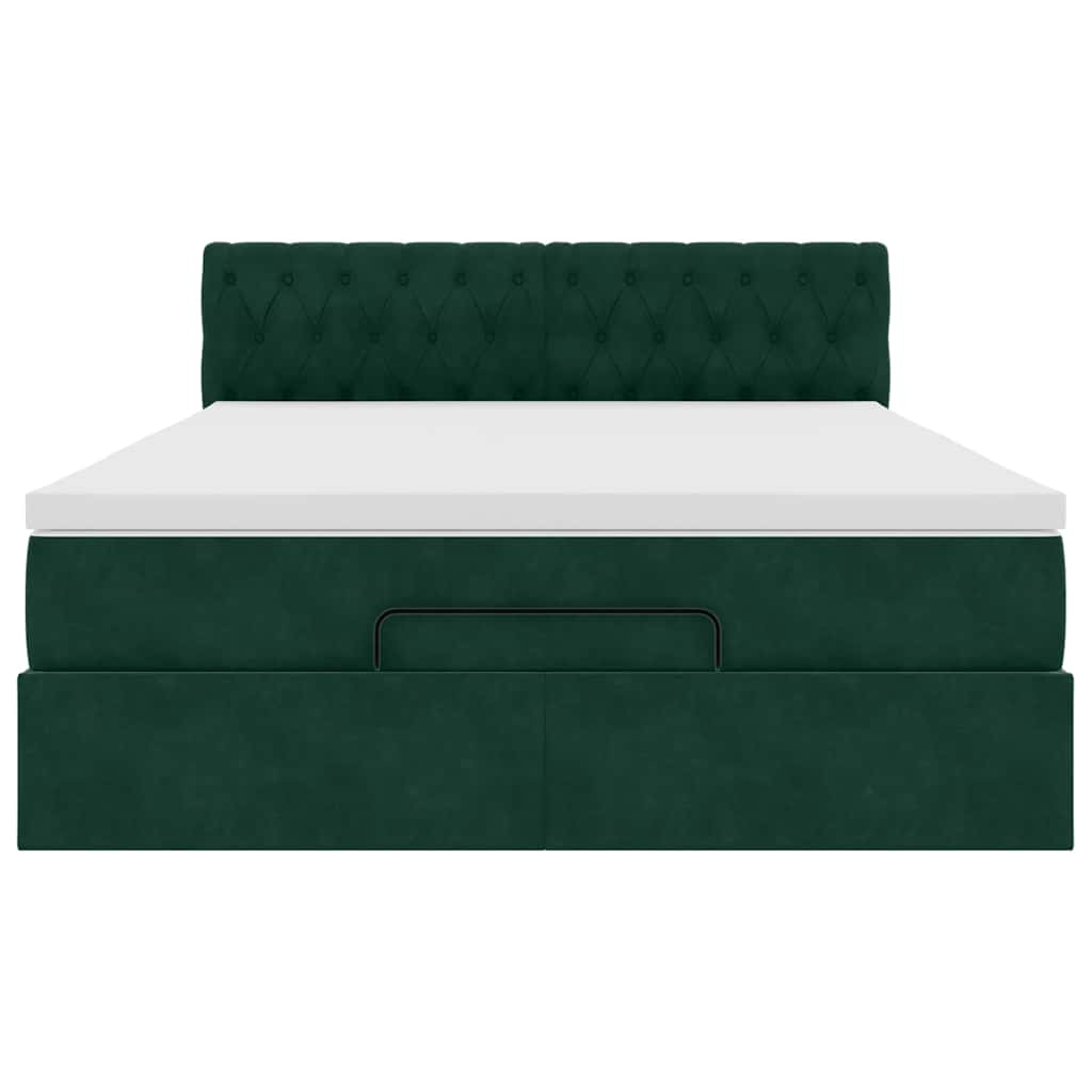 Ottomán ágykeret matraccal sötétzöld 140x200cm bársony