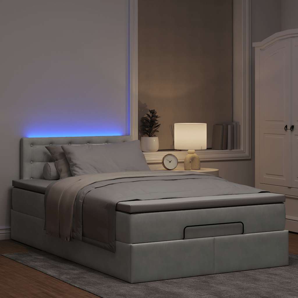 világosszürke bársony ottomán ágy matraccal & LED-ek 120x190cm