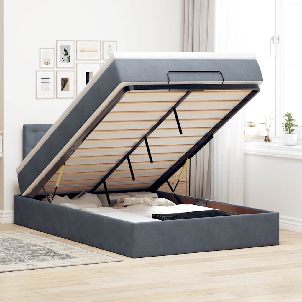 sötétszürke bársony ottomán ágy matraccal & LED-ek 120x190cm