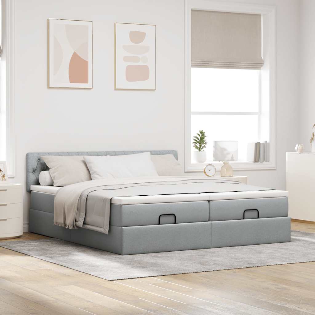Ottomán ágykeret matracokkal Világosszürke 180x200cm szövet