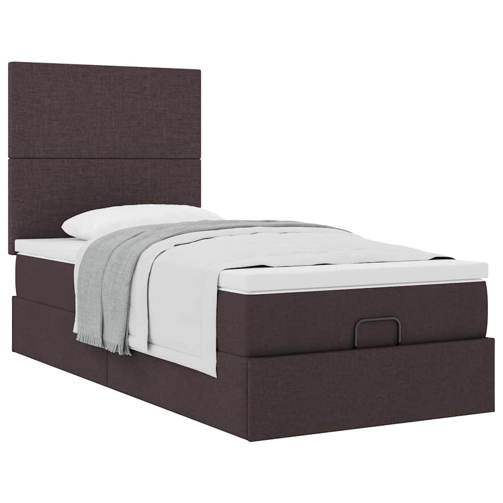Ottomán ágy matraccal sötétbarna 100x200 cm szövet