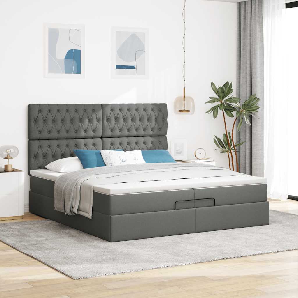 Ottomán ágykeret matracokkal Sötét szürke 200x200cm szövet