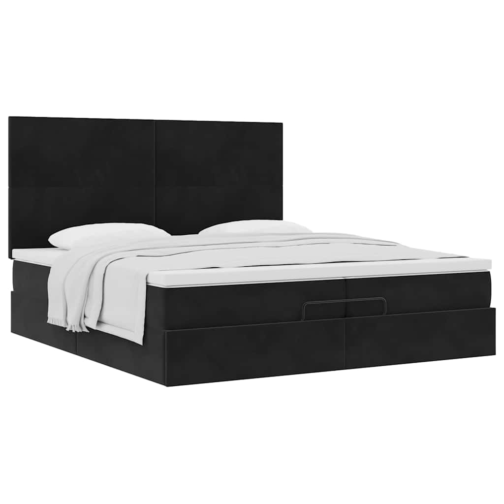 Ottomán ágykeret matracokkal Fekete 200x200cm bársony