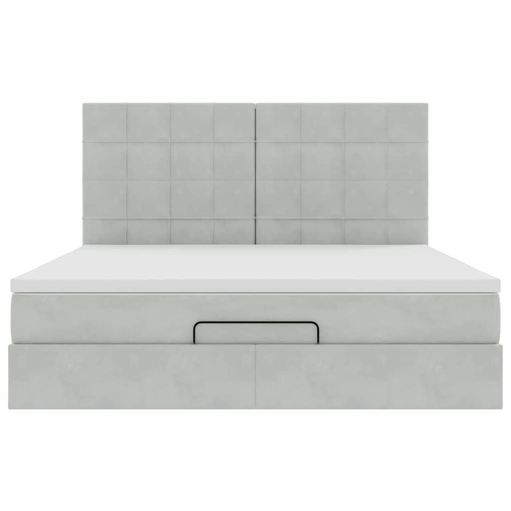 Ottomán ágykeret matracokkal világosszürke 180x200cm bársony