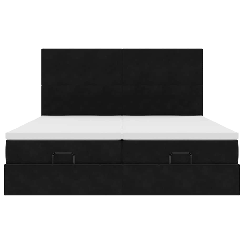 Ottomán ágykeret matracokkal fekete 180x200cm bársony