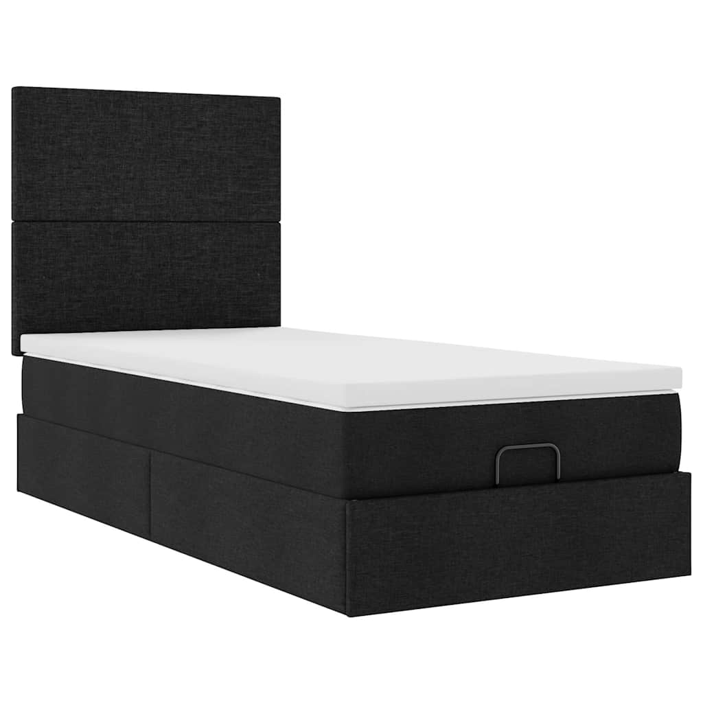 fekete szövet ottomán ágy matraccal & LED-ek 80x200cm