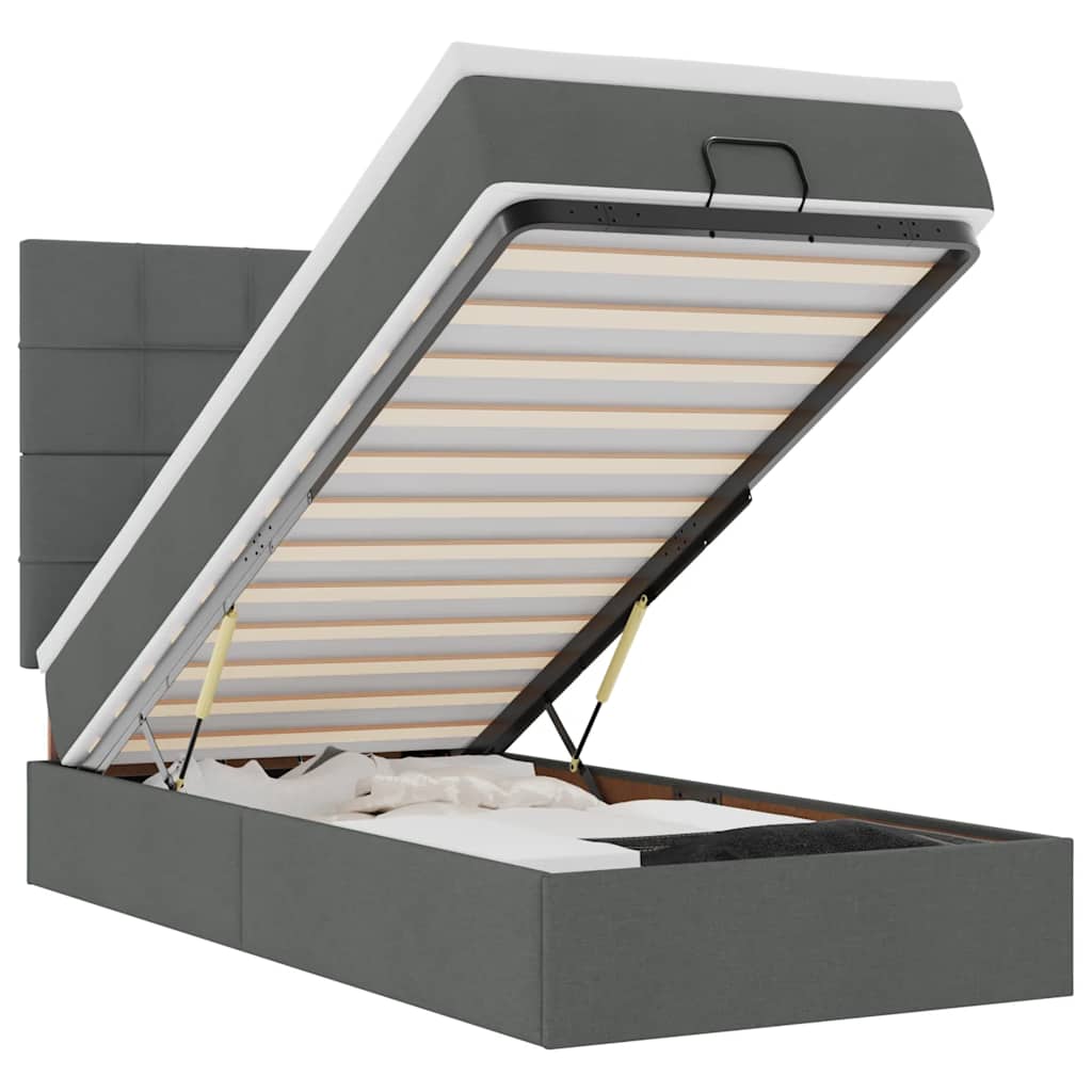 sötétszürke szövet ottomán ágy matraccal & LED-ek 90x200 cm