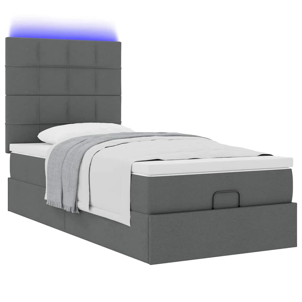 sötétszürke szövet ottomán ágy matraccal & LED-ek 90x200 cm