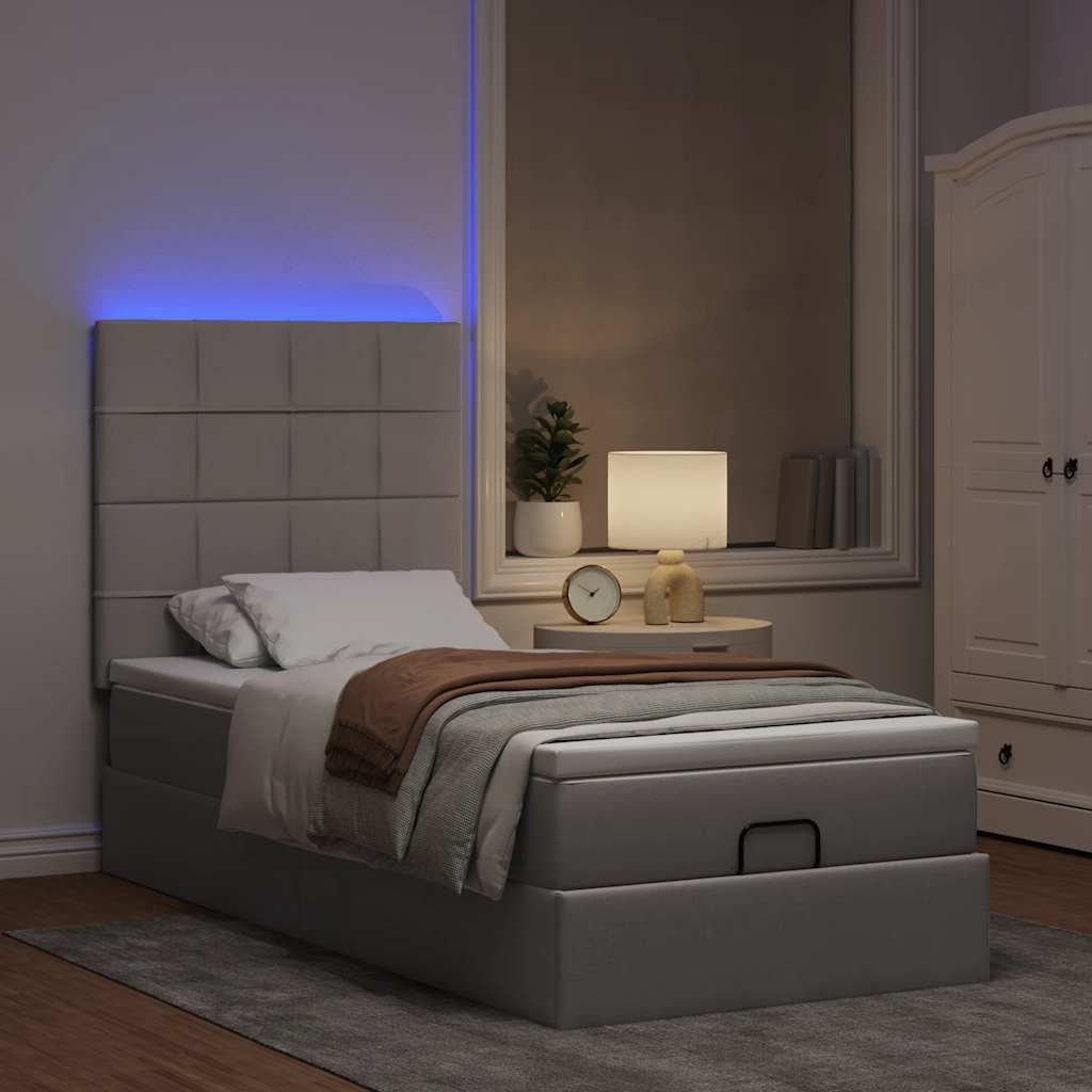 tópszínű szövet ottomán ágy matraccal & LED-ek 90x200 cm