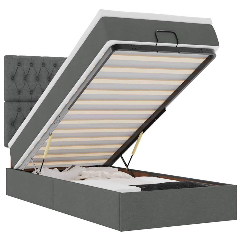 sötétszürke szövet ottomán ágy matraccal & LED-ek 90x200 cm