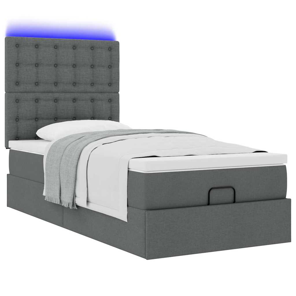 sötétszürke szövet ottomán ágy matraccal & LED-ek 80x200cm
