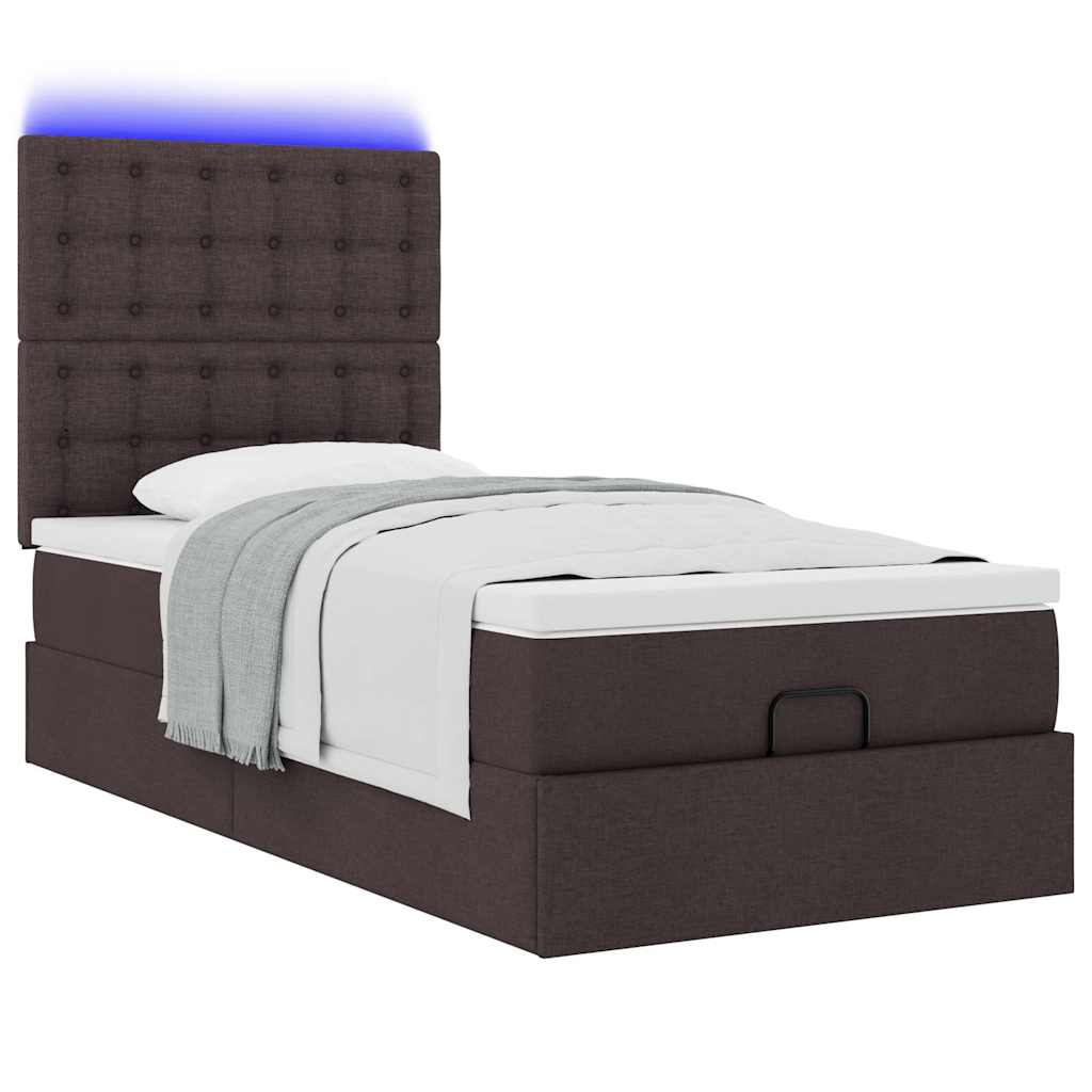 sötétbarna szövet ottomán ágy matraccal & LED-ek 90x200 cm