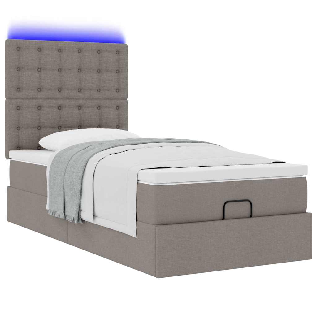 tópszínű szövet ottomán ágy matraccal & LED-ek 90x200 cm