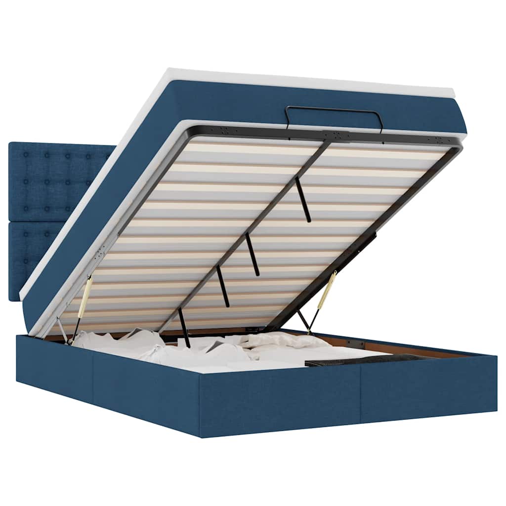 Ottomán ágykeret matraccal Kék 140x190cm anyaggal