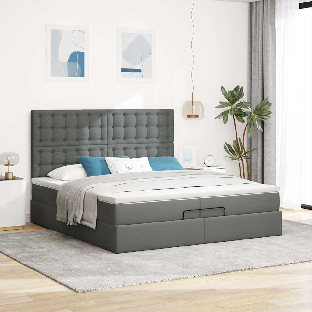Ottomán ágykeret matracokkal Sötét szürke 200x200cm szövet