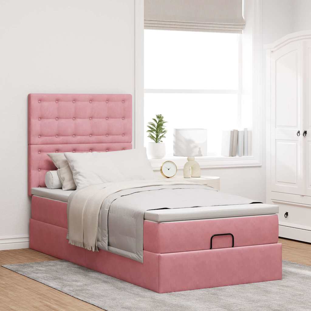 Ottomán ágykeret matracokkal rózsaszín 90x190cm bársony