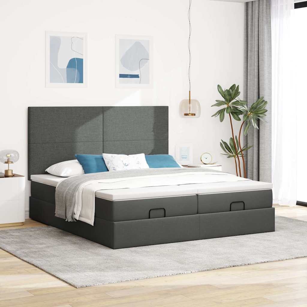 Ottomán ágykeret matracokkal Sötét szürke 200x200cm szövet