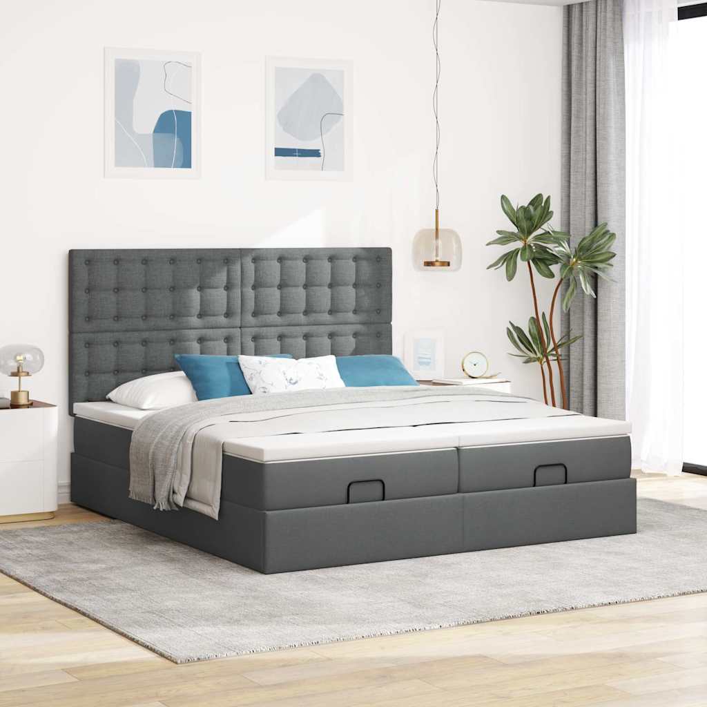 Ottomán ágykeret matracokkal Sötét szürke 200x200cm szövet