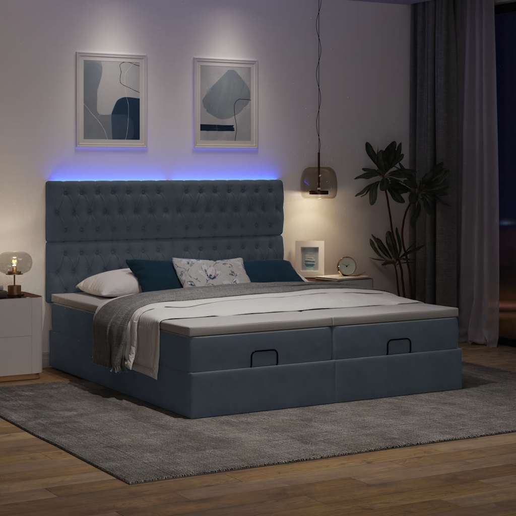 Ottomán ágykeret matraccal Sötét szürke 200x200cm bársony