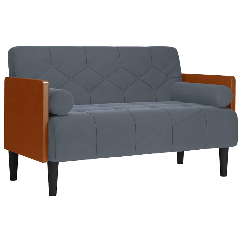sötétszürke bársony loveseat kanapé párnákkal 110 cm