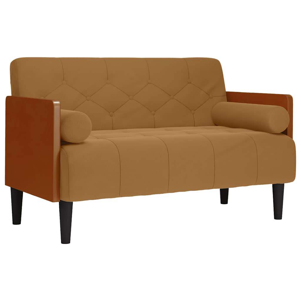 barna bársony loveseat kanapé párnákkal 110 cm
