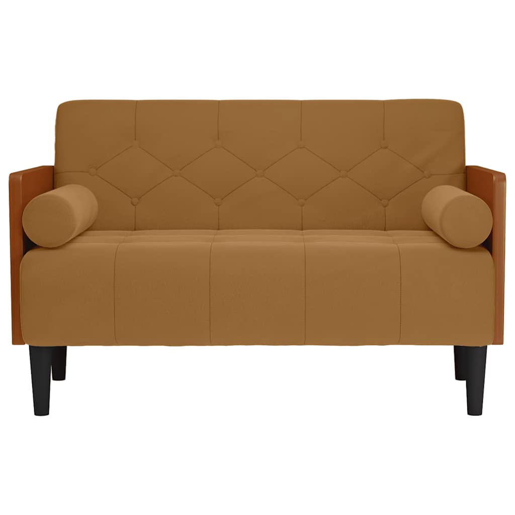barna bársony loveseat kanapé párnákkal 110 cm