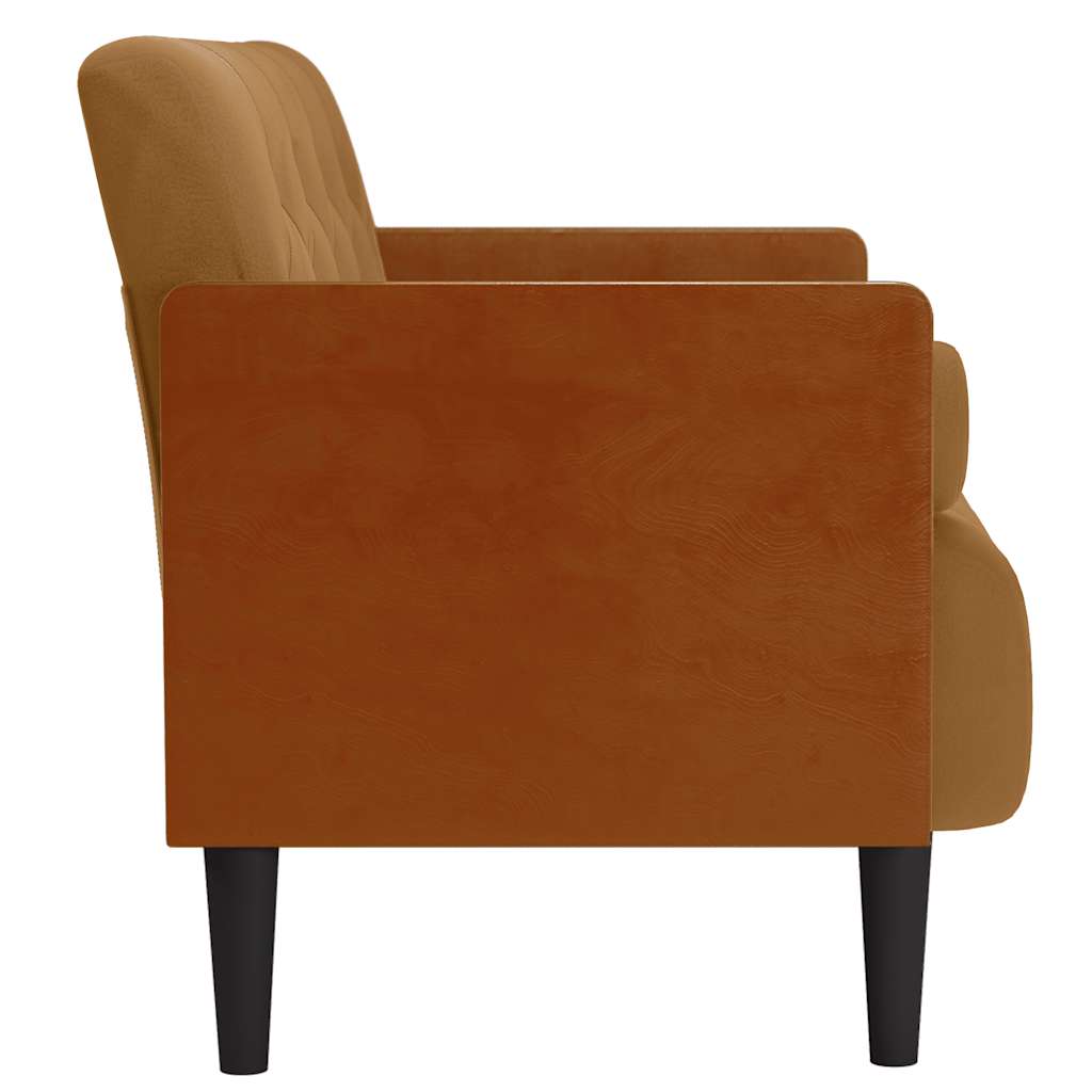 barna bársony loveseat kanapé párnákkal 110 cm