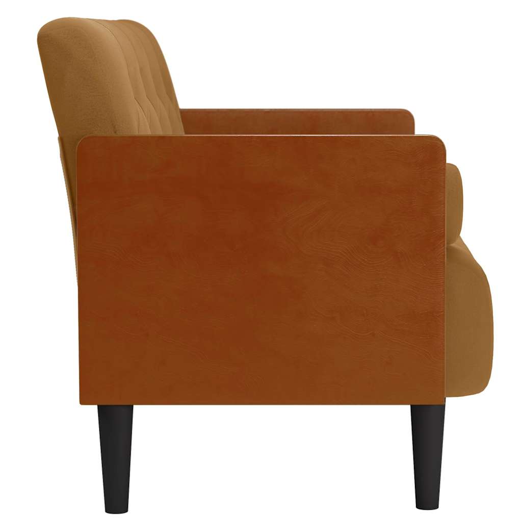 barna bársony loveseat kanapé párnákkal 110 cm