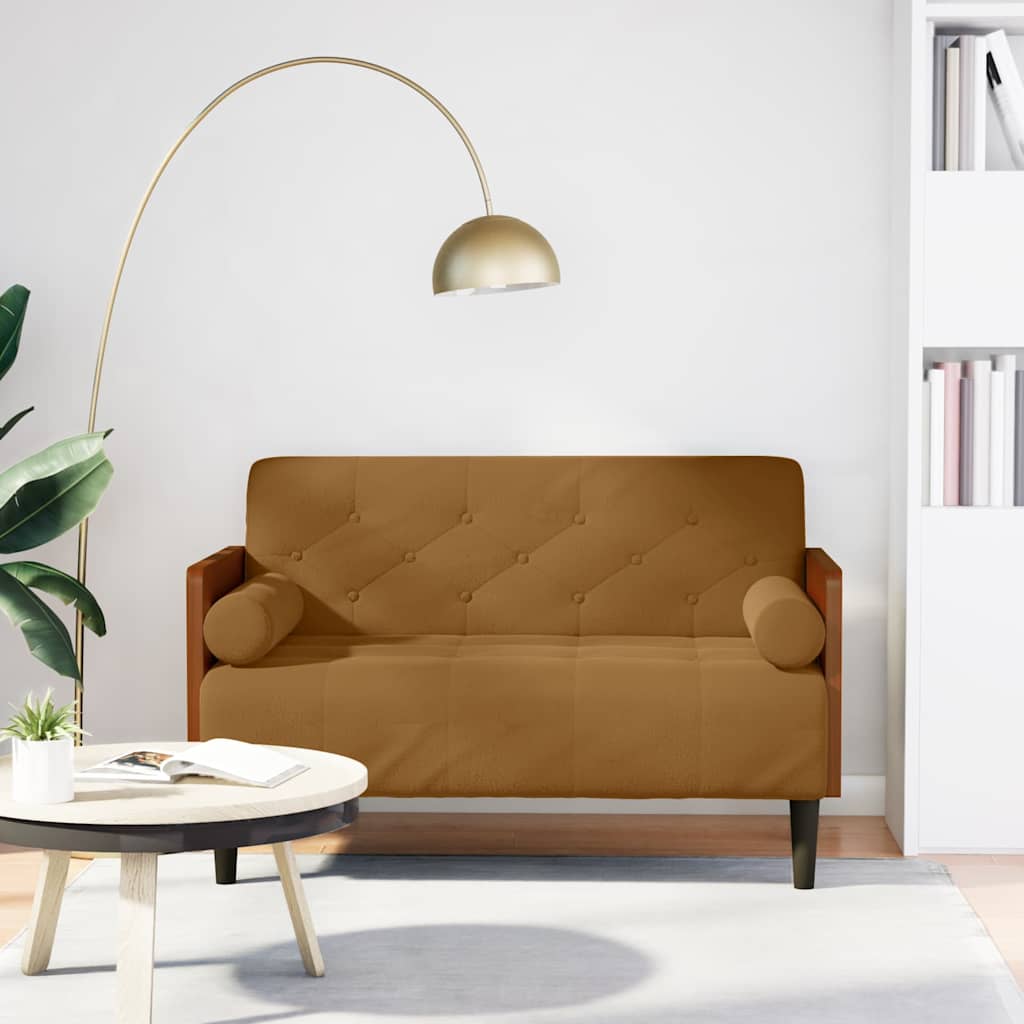 barna bársony loveseat kanapé párnákkal 110 cm