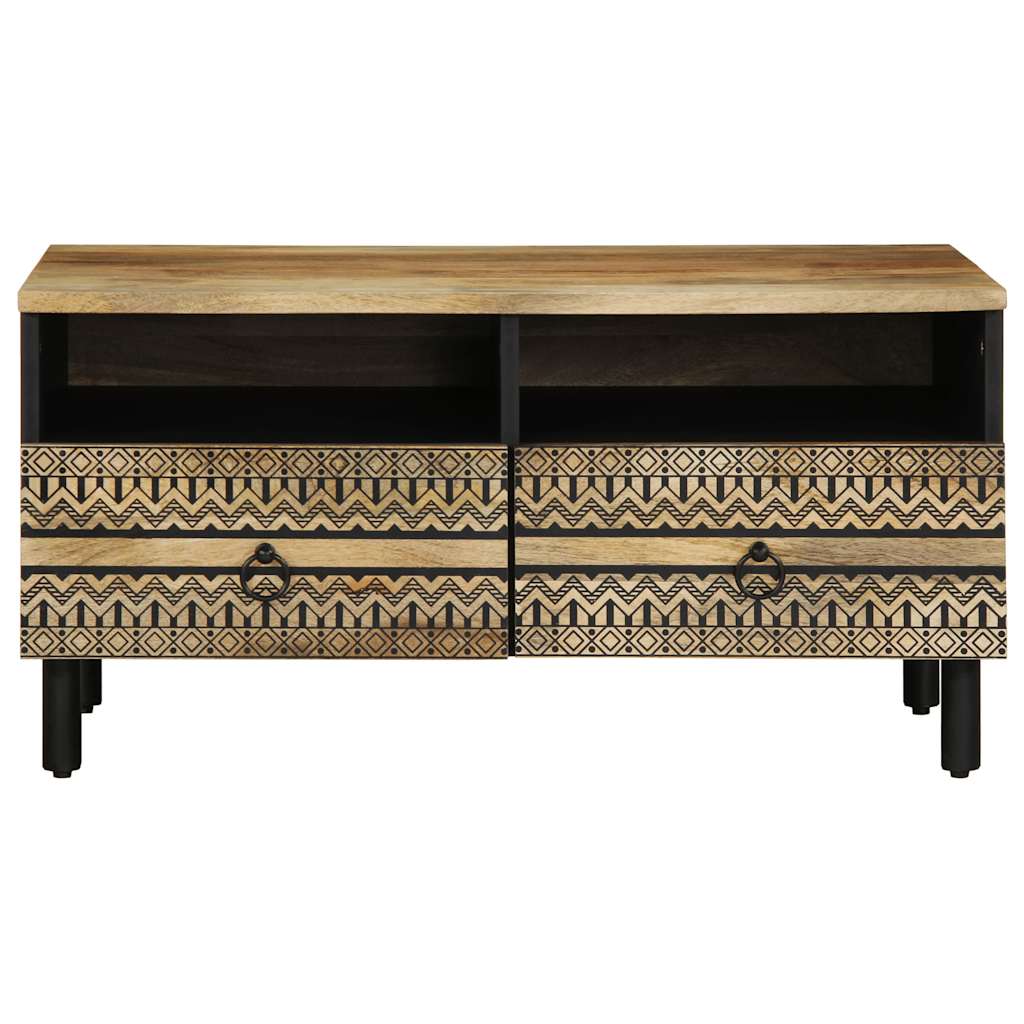 fekete tömör nyers mangófa dohányzóasztal 80 x 54 x 40 cm