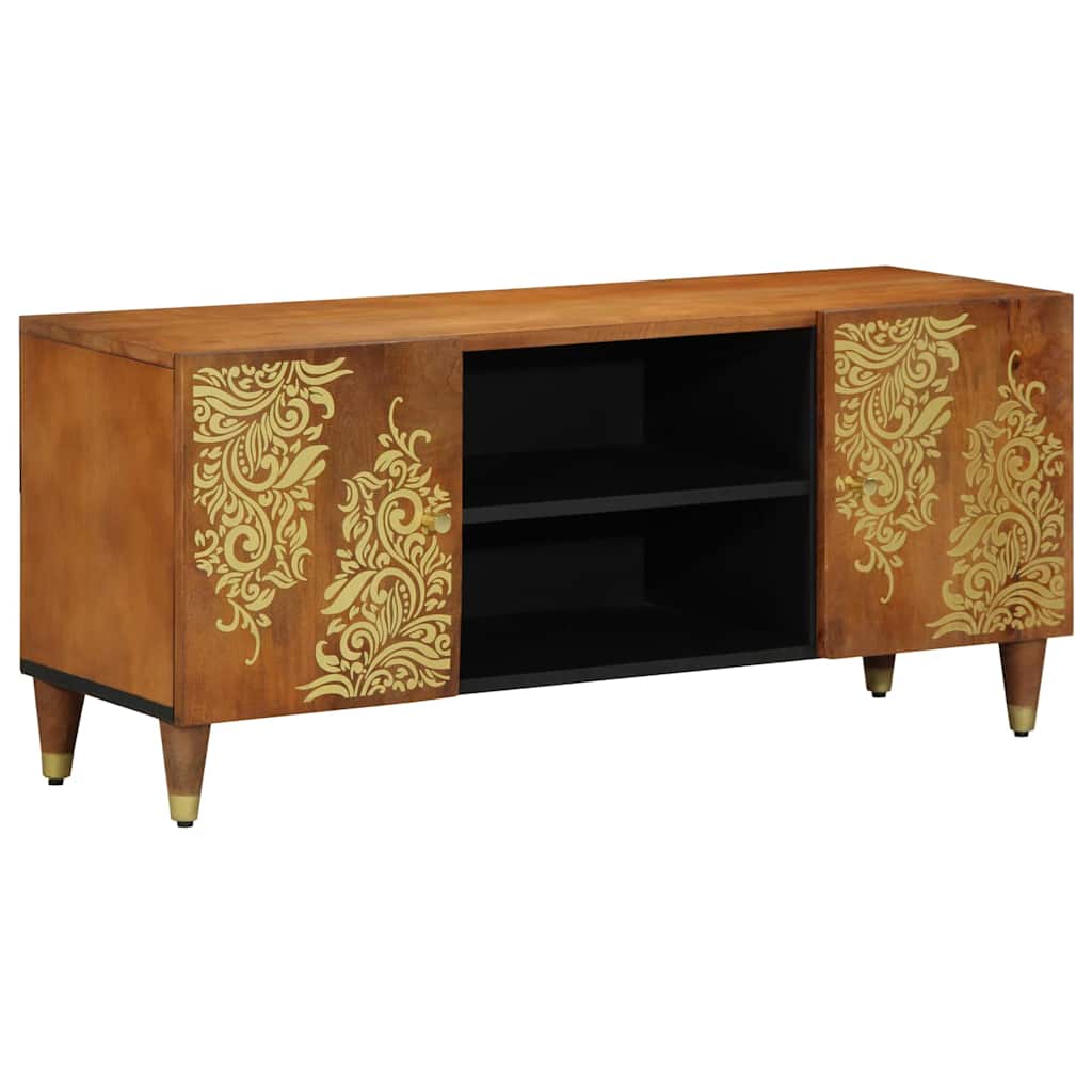 TV szekrény polcokkal Méz barna 105 x 33 x 46 cm Tömör Mangófát