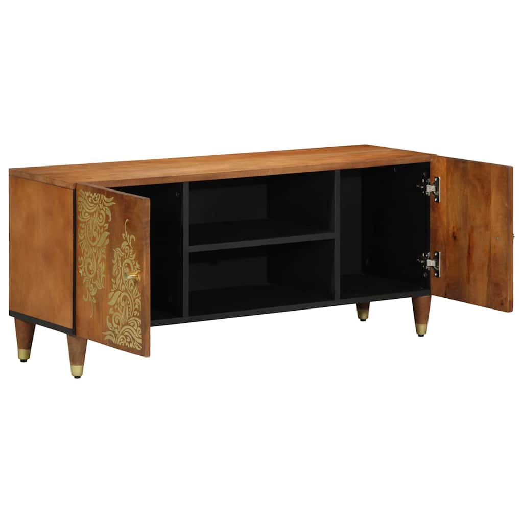 TV szekrény polcokkal Méz barna 105 x 33 x 46 cm Tömör Mangófát