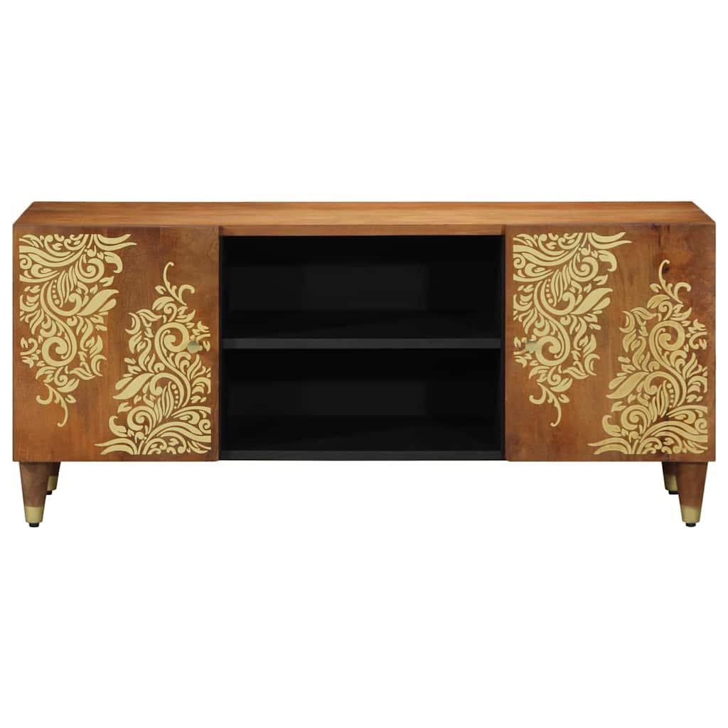 TV szekrény polcokkal Méz barna 105 x 33 x 46 cm Tömör Mangófát