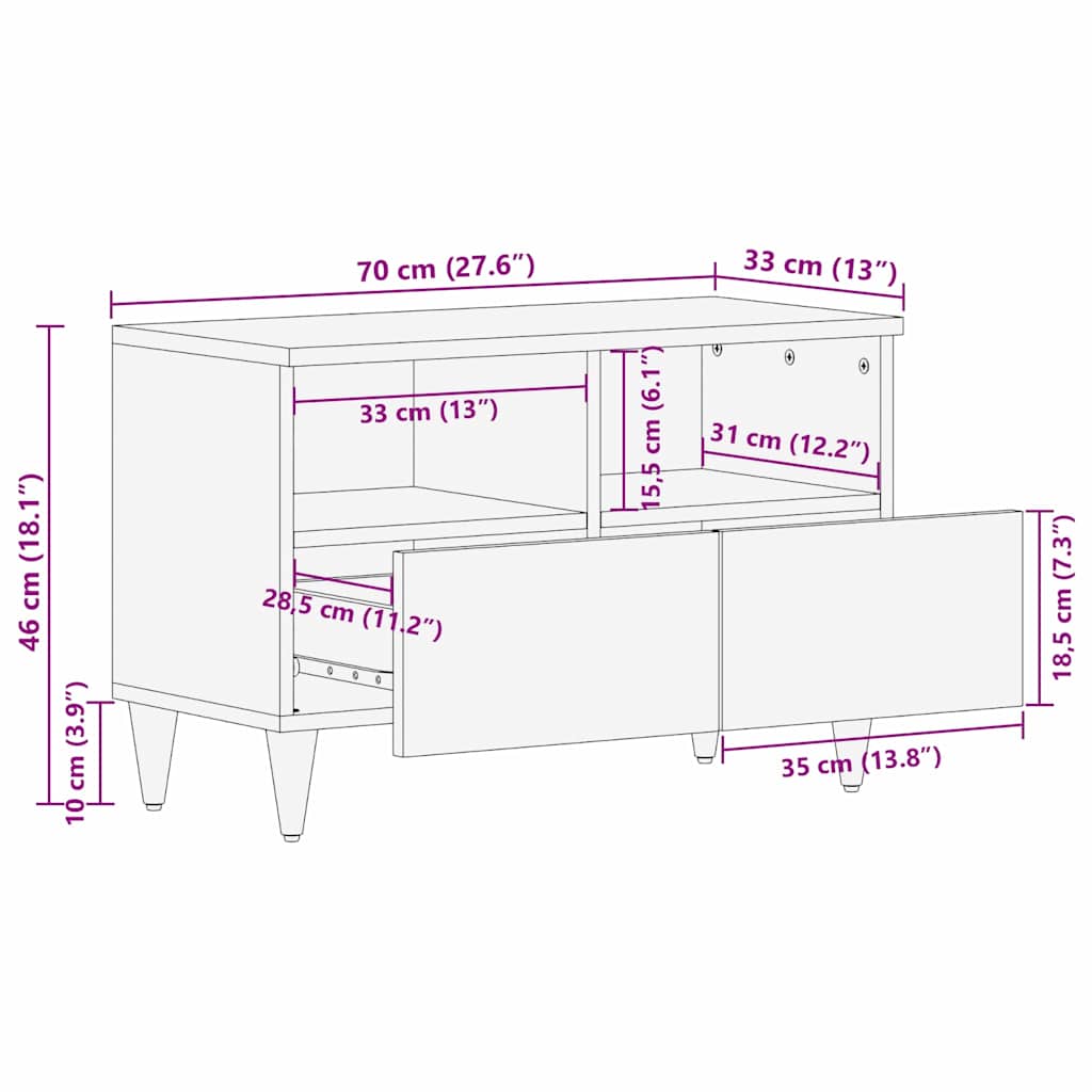 TV szekrény fiókkal Méz barna 70 x 33 x 46 cm Tömör Mangófát