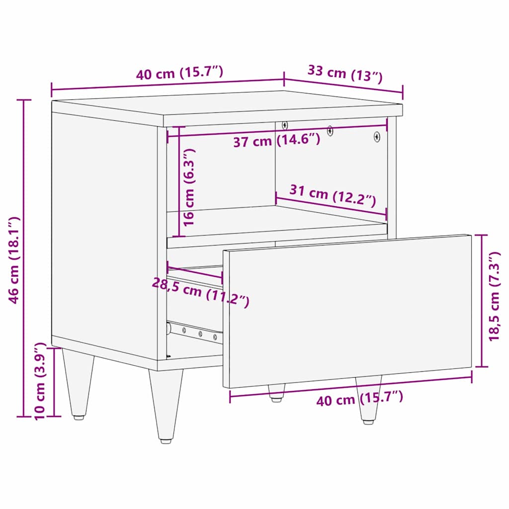 Éjjeliszekrény fiókkal Méz barna 40 x 33 x 46 cm Tömör Mangófát
