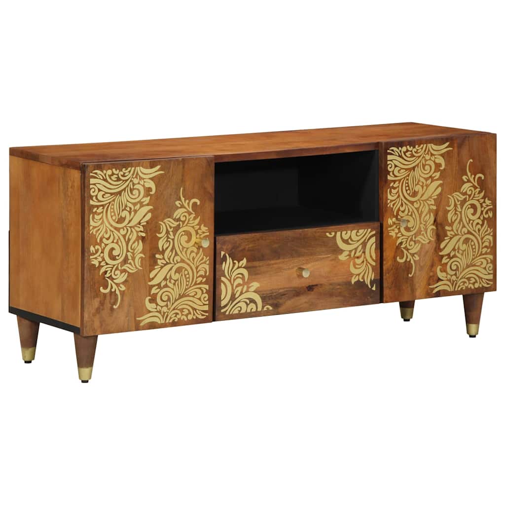 TV szekrény fiókkal Méz barna 105 x 33 x 46 cm Tömör Mangófát