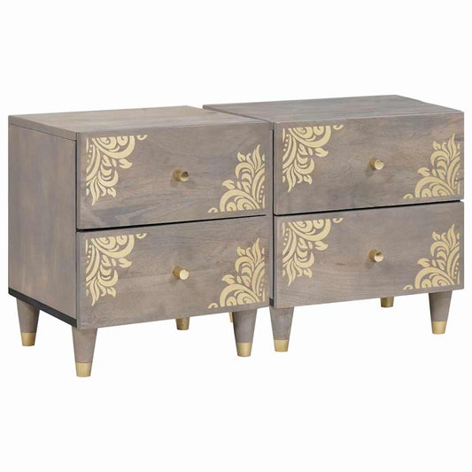 Éjjeliszekrény 2 pcs Szürke 40 x 33 x 46 cm Tömör Mangófát