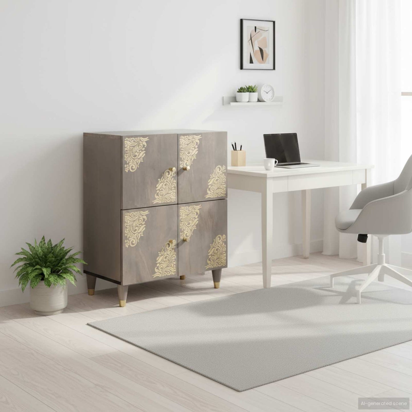 Széf polcokkal Szürke és Arany 60 x 33 x 75 cm Tömör Mangófát