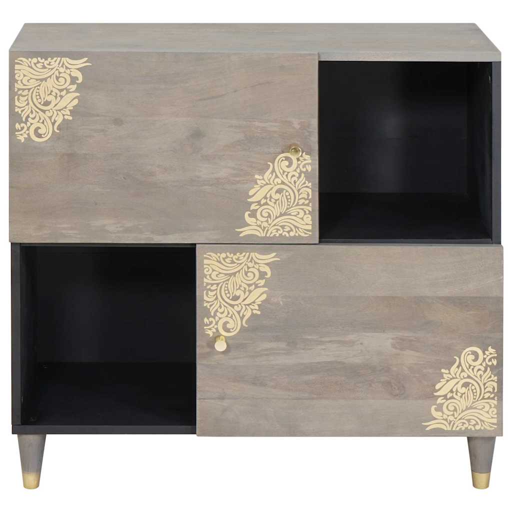 Széf polcokkal Szürke és Arany 80 x 33 x 75 cm Tömör Mangófát