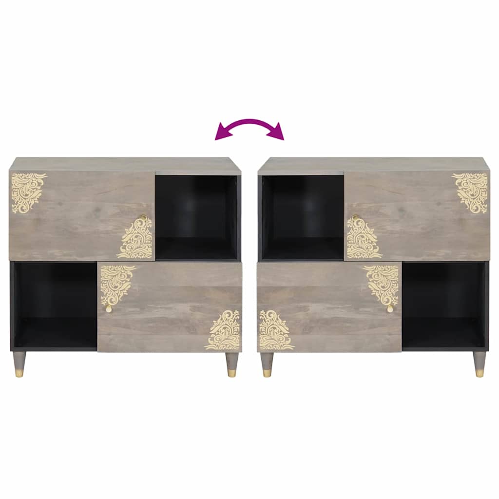 Széf polcokkal Szürke és Arany 80 x 33 x 75 cm Tömör Mangófát