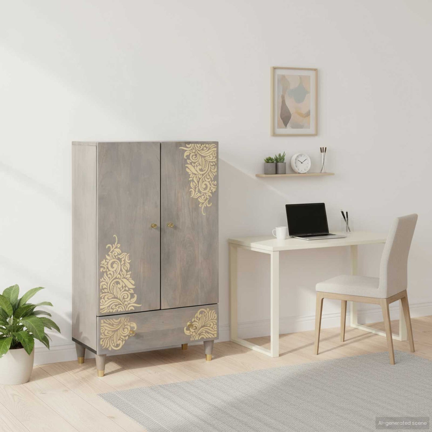 Magasfiú Szürke és Arany 60 x 33 x 100 cm Tömör Mangófát