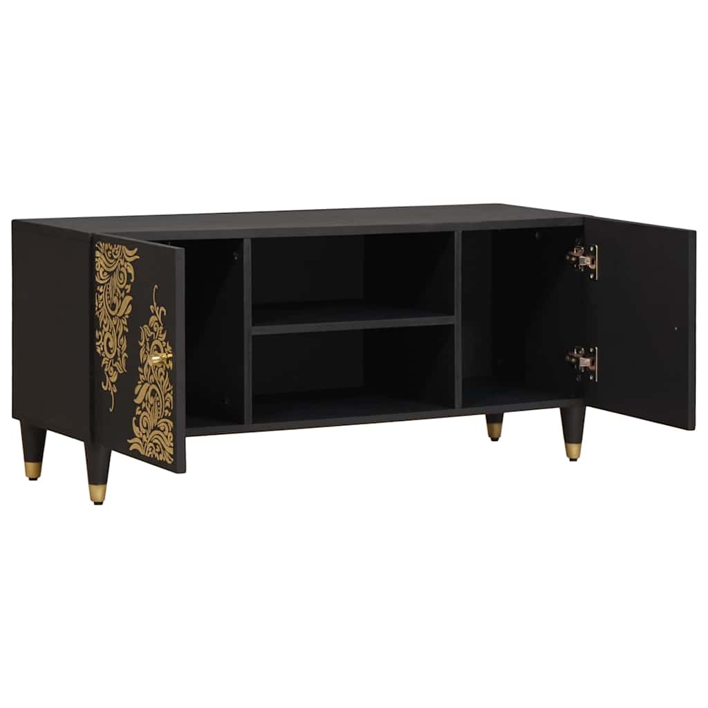 TV szekrény polcokkal Fekete 105 x 33 x 46 cm Tömör Mangófát