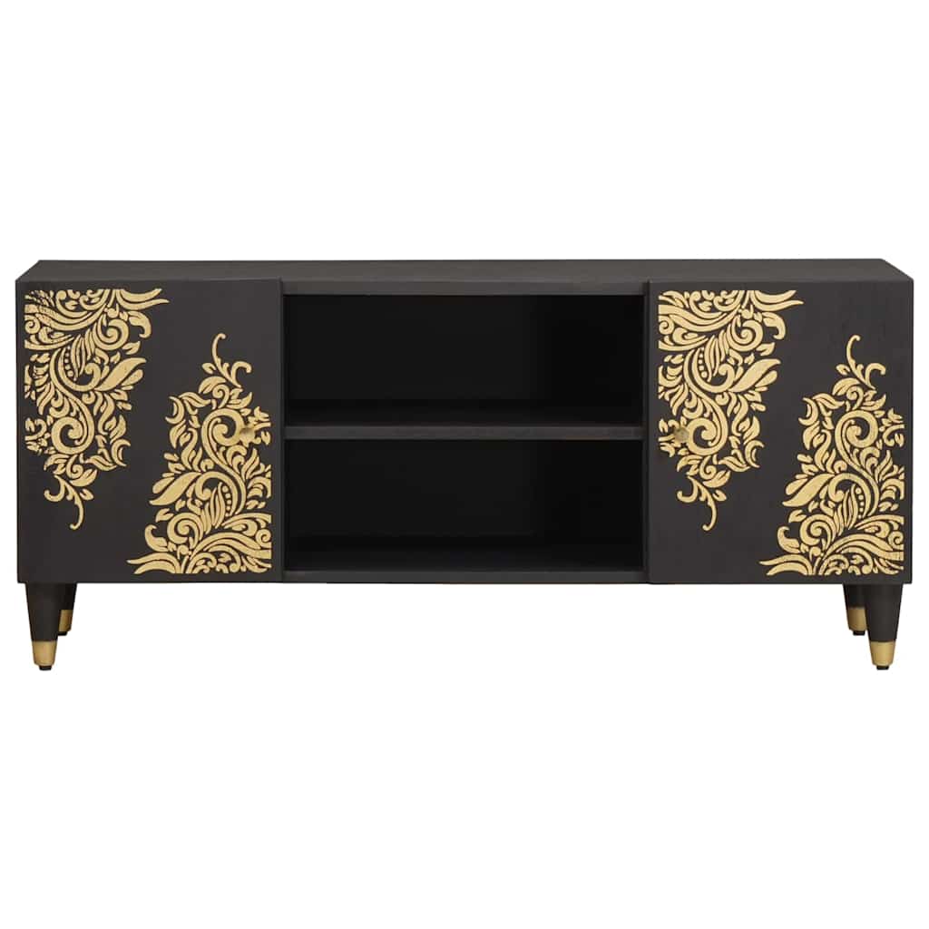 TV szekrény polcokkal Fekete 105 x 33 x 46 cm Tömör Mangófát