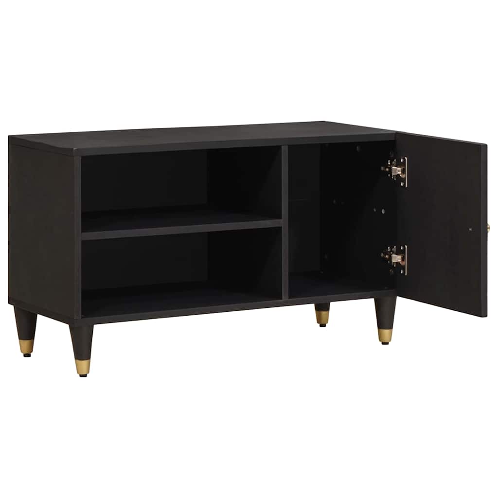 TV szekrény polcokkal Fekete 80 x 33 x 46 cm Tömör Mangófát